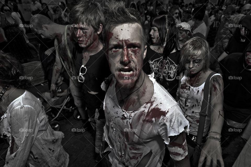 Zombie walk in Sweden. The undead took over the town of Malmö.