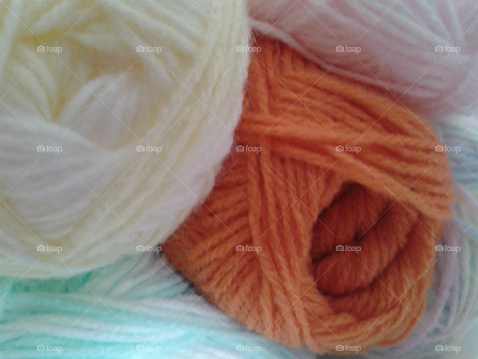 Skeins of yarn in various colors