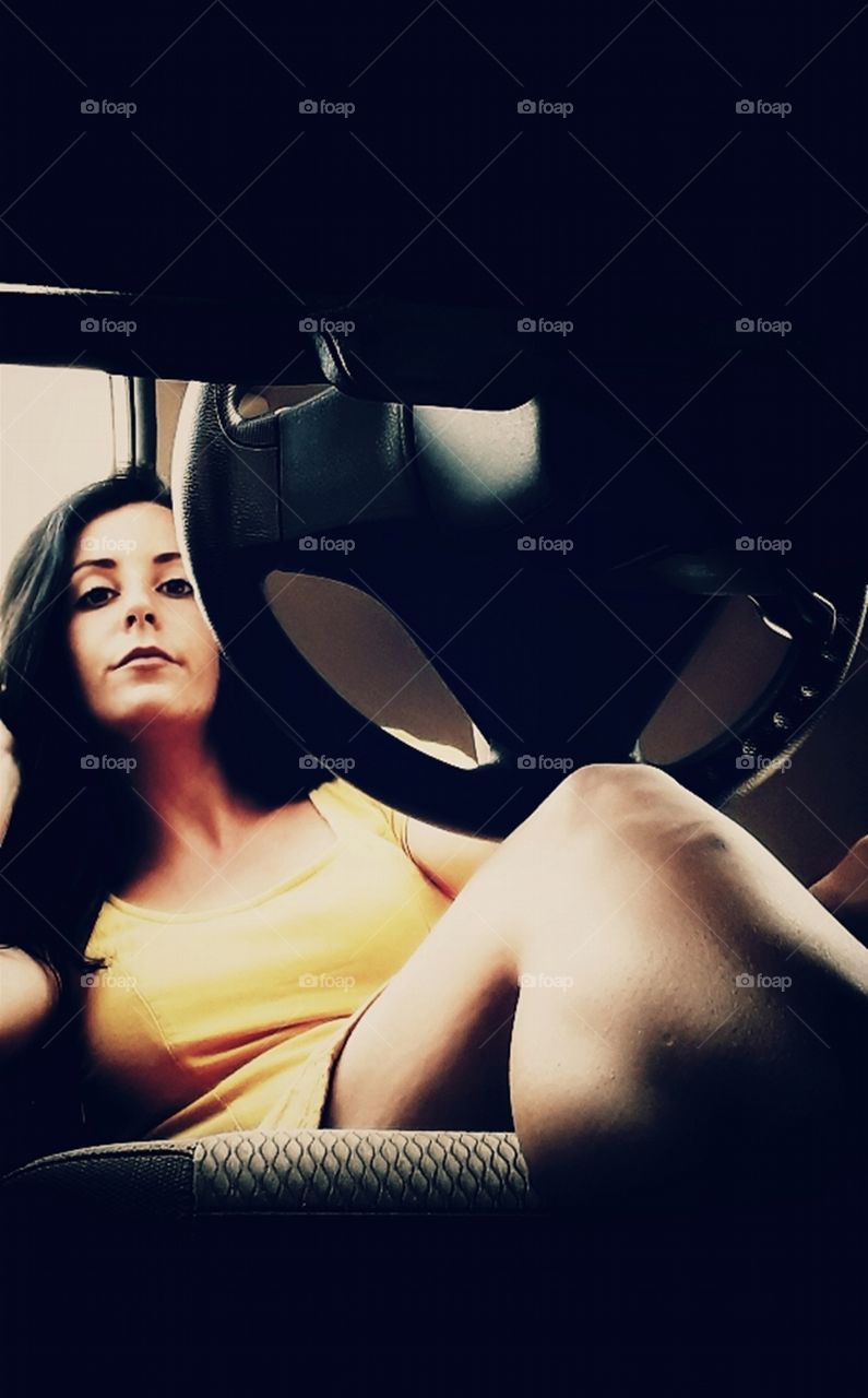 View of drivers seat from floor