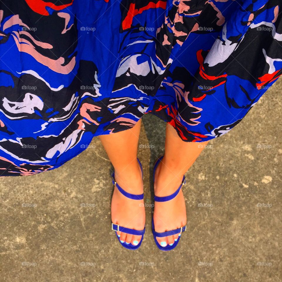 Blue print dress and sandals