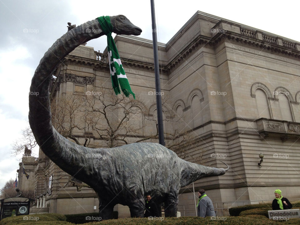 Dippy the dinosaur is all decked out for St. Patrick's Day in