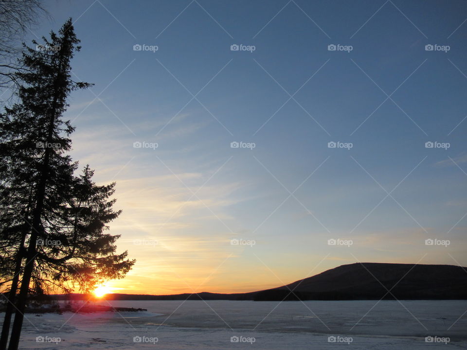 sunset in the Urals in Russia, April 2019