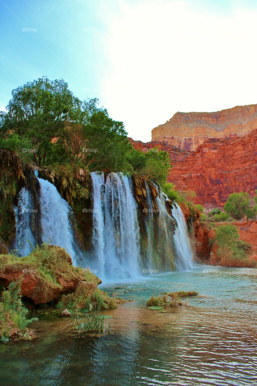 One of five major waterfalls found along Havasu Creek deep within the Grand Canyon