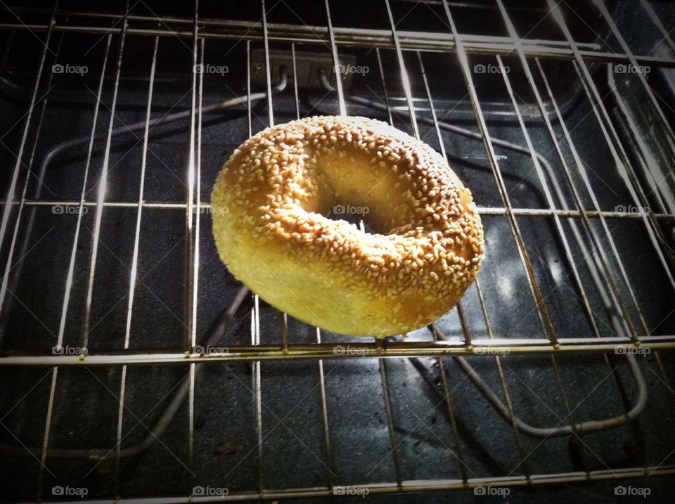 Sesame Bagel in the oven