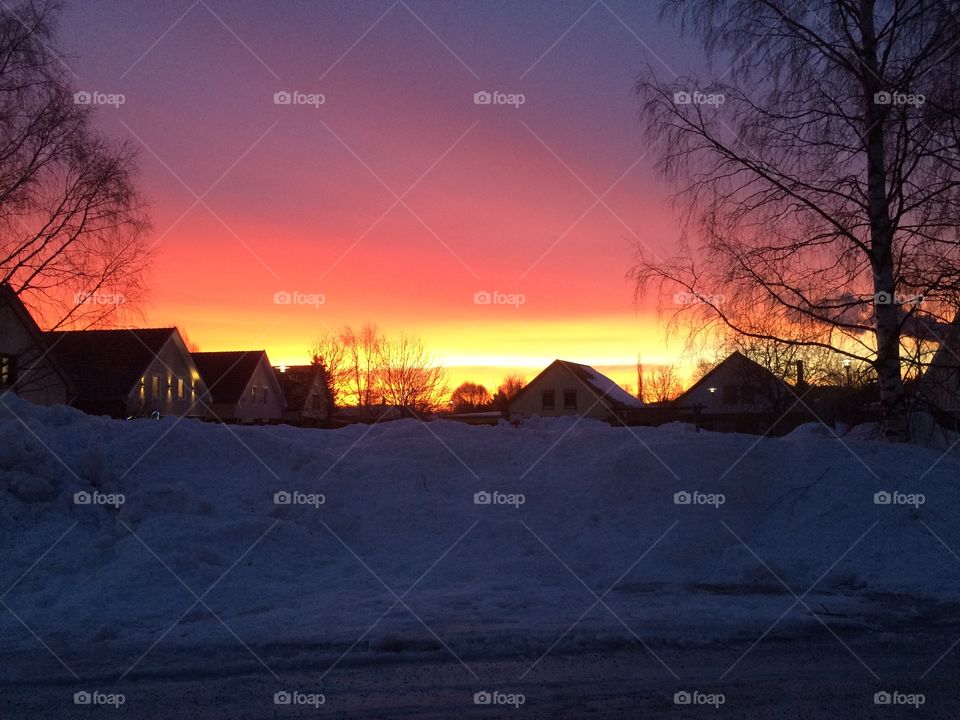 Sunrise in Skellefteå in the winter 