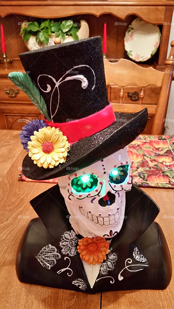 Happy Halloween!. Painted Skull in black top hat!