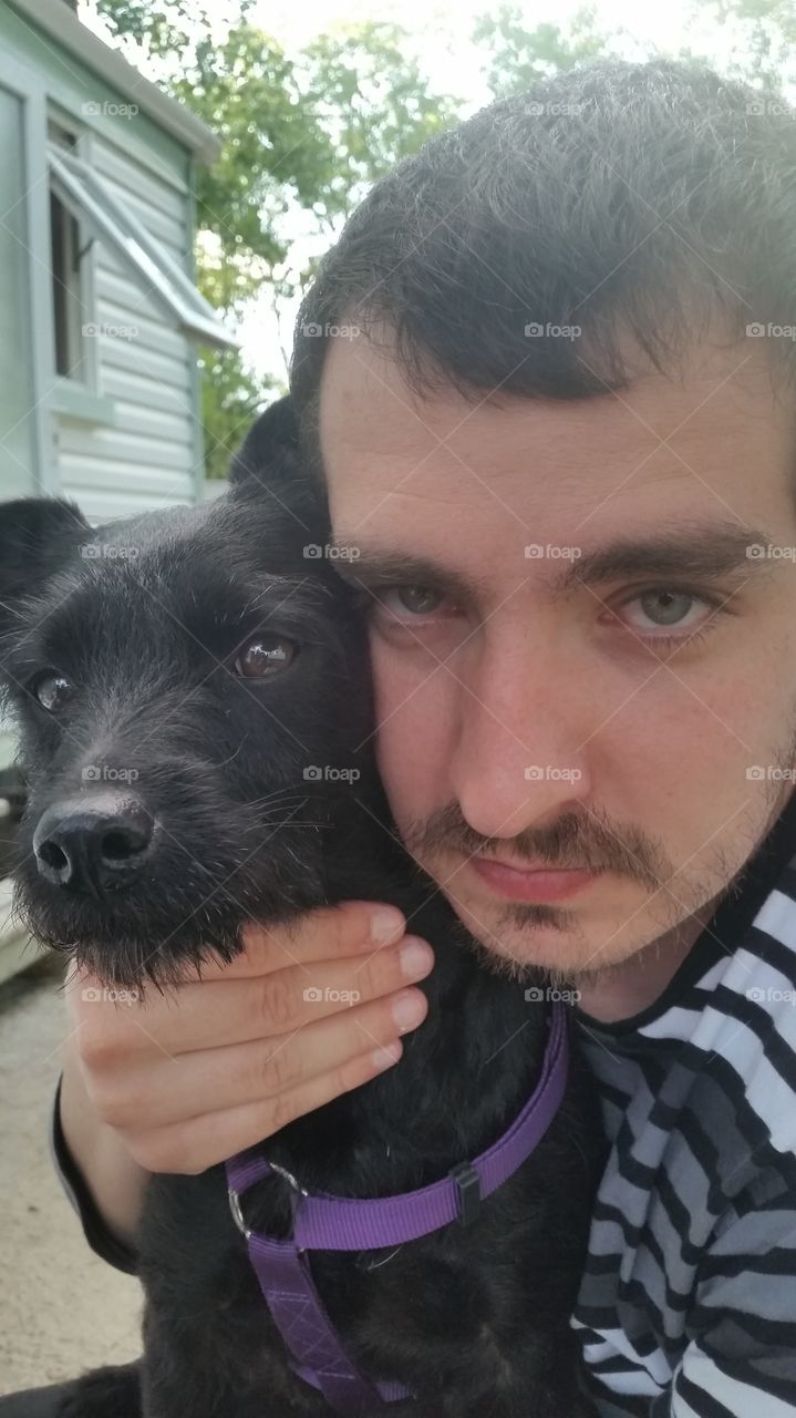 my husband with my dog