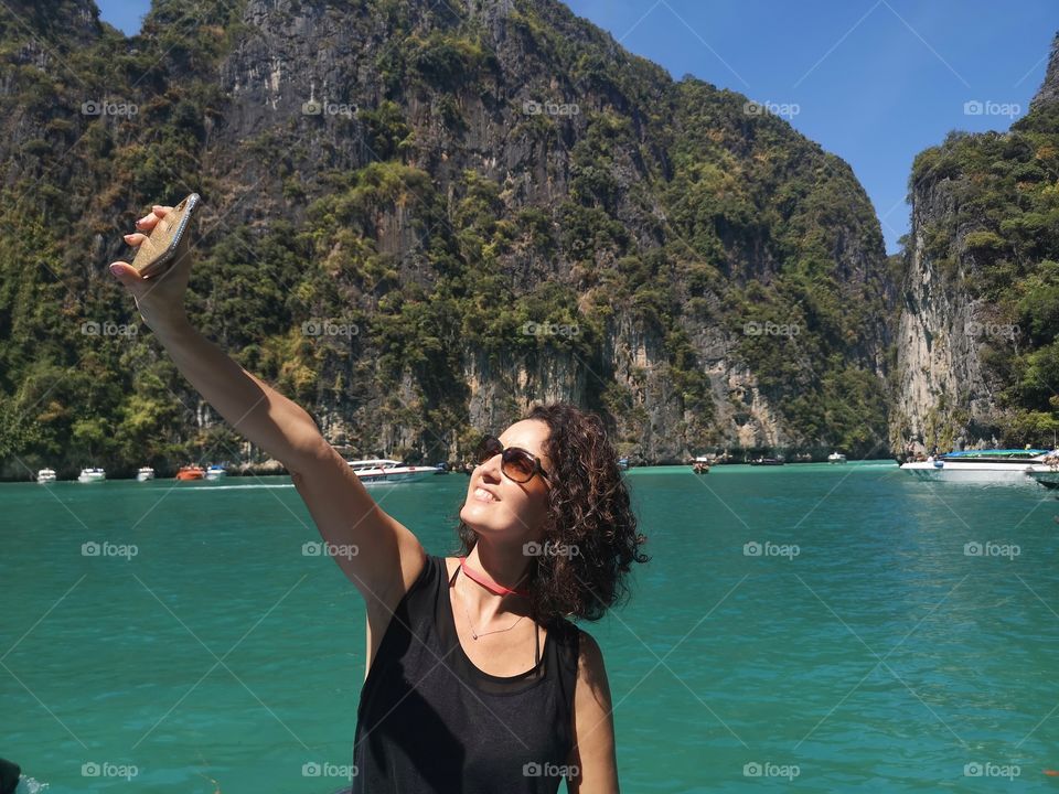 Woman makes selfie in thailand