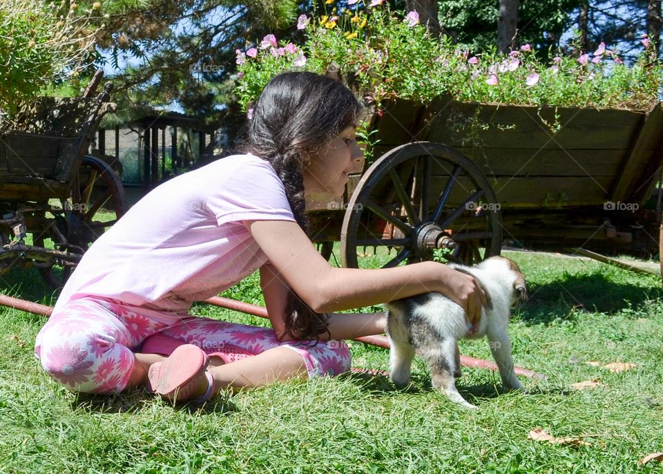 Girl Walking and Enjoy Time in Park with Dogs