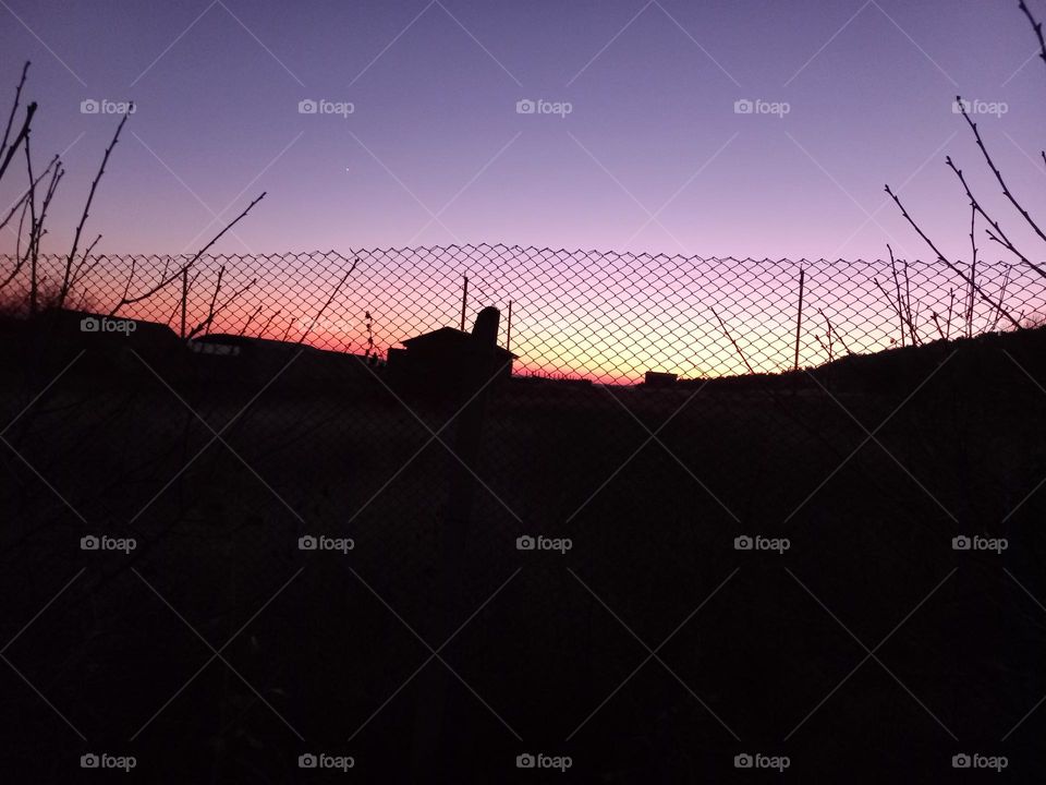 minimalism in nature - evening, sky, lonely house and darkness.