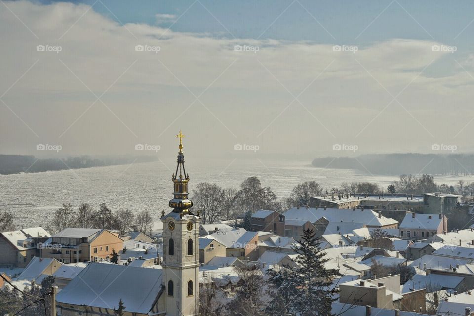 Small town under the snow