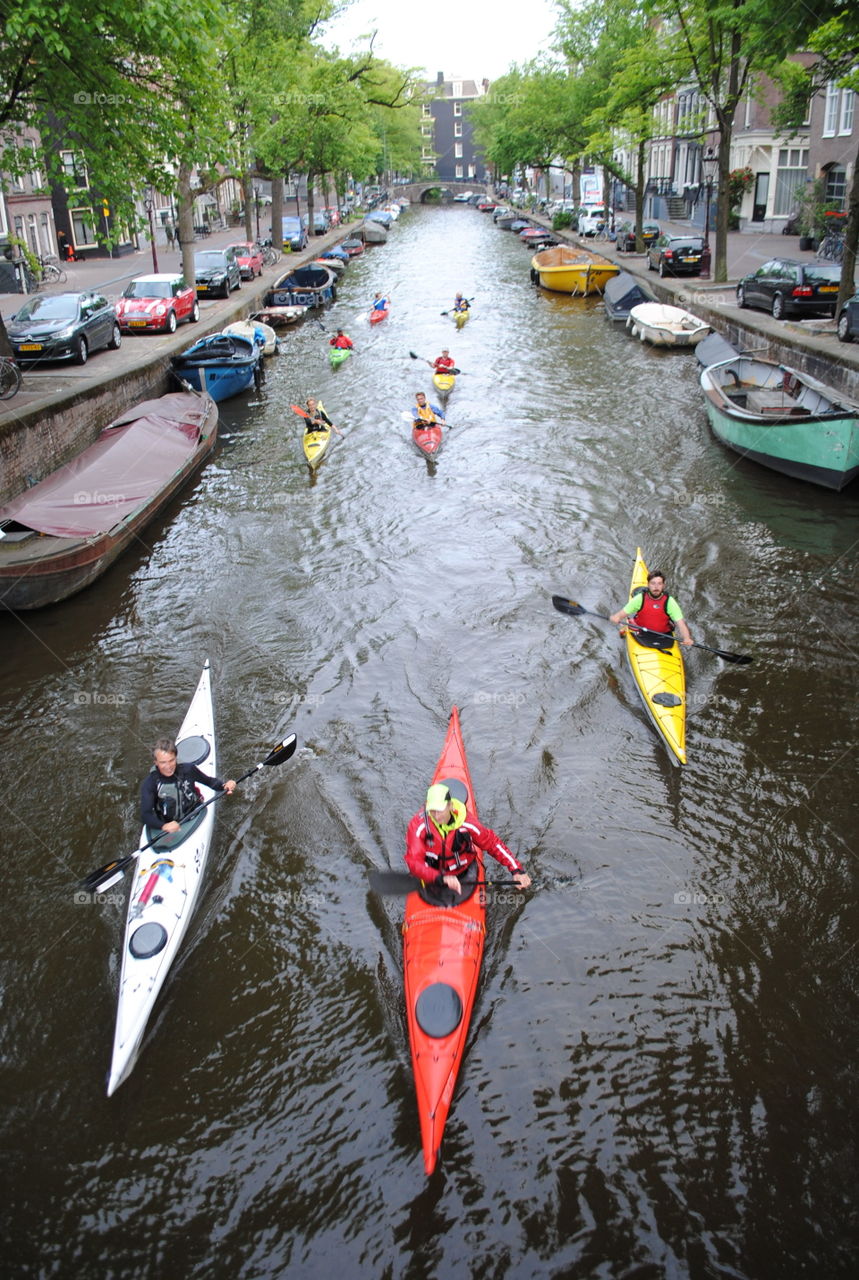 kayaks in Amsterdam canals