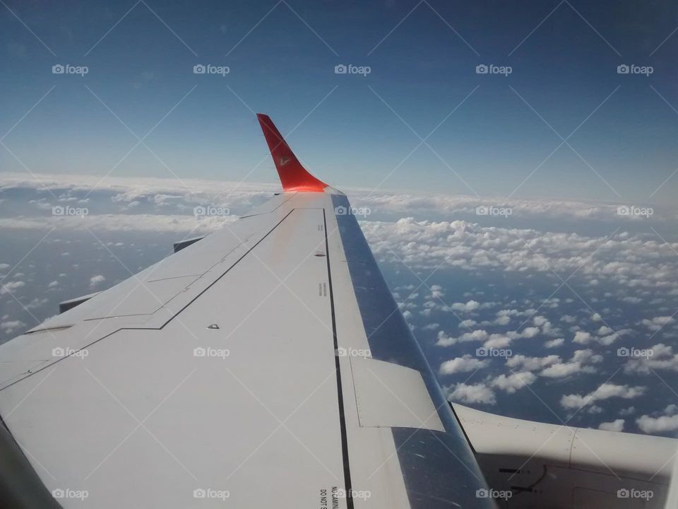 clouds that look like cotton balls decorating the landscape in the blue sky