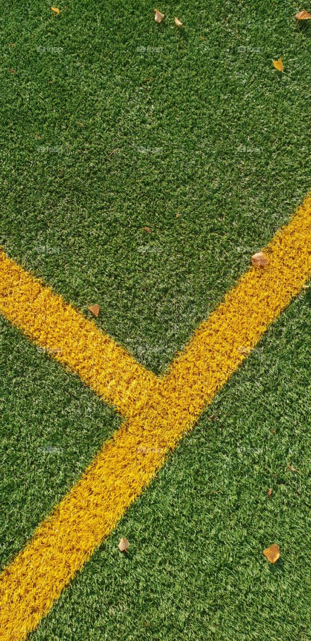 Soccer field with yellow lines and green grass. graphic design.