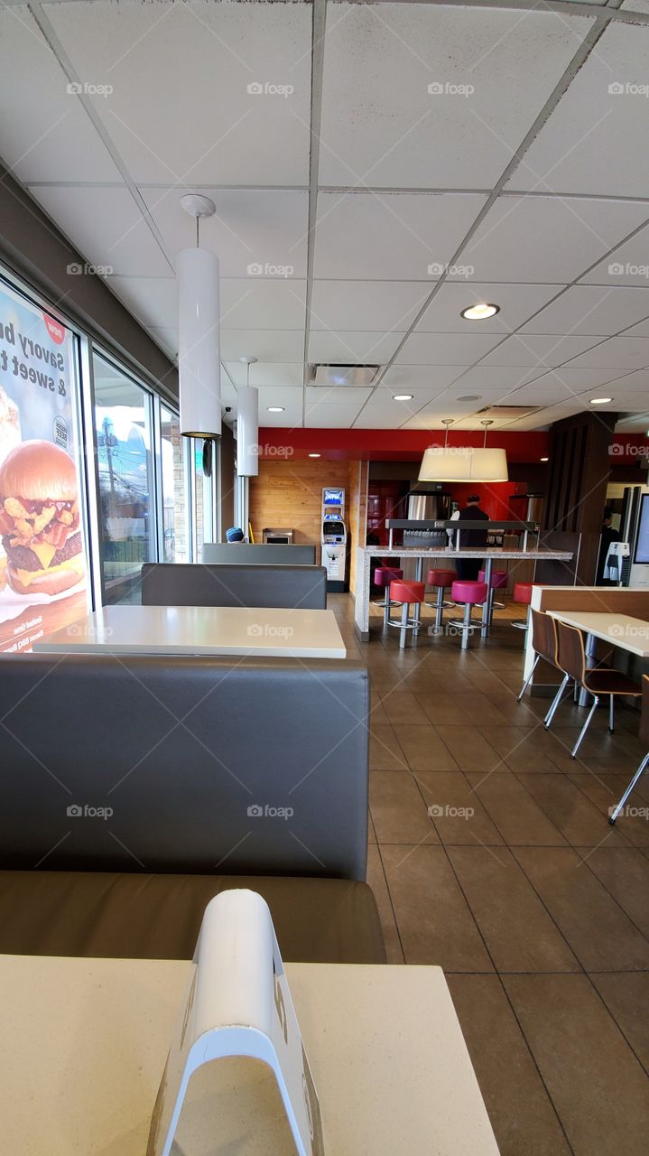 Empty restaurant during 2020 Pandemic. Image captured in Riverside, Ct