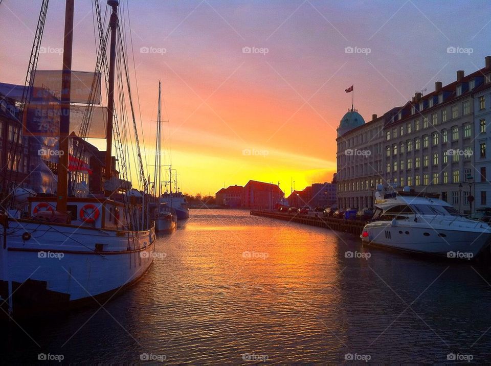 city sunset boats copenhagen by anetteaventyr