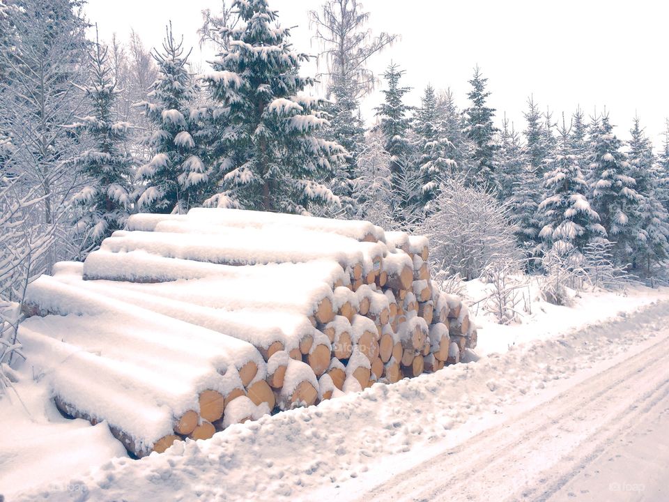 Vedhögen i vinter
