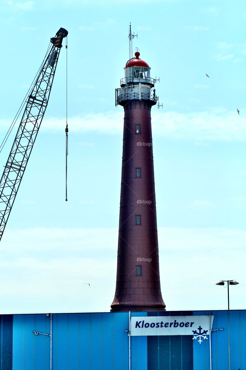 Light tower of industrial harbor