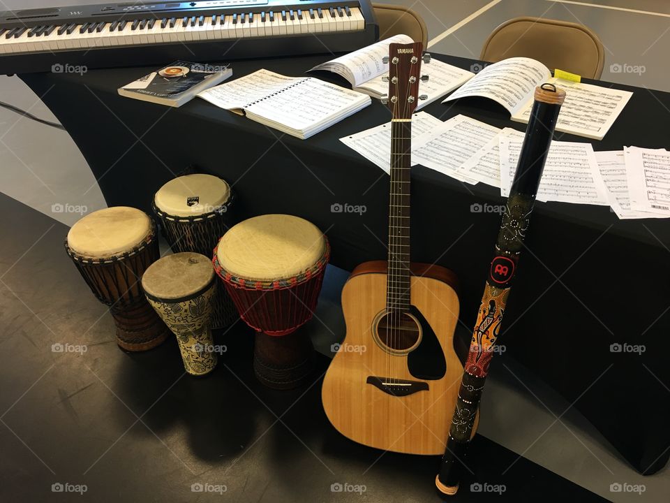 Musical instruments guitar drums piano