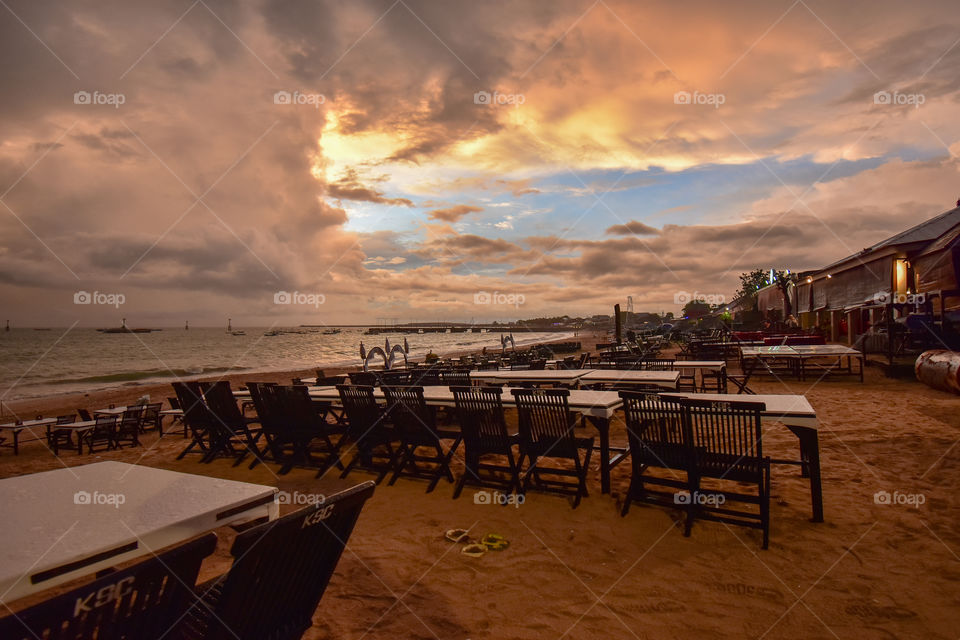 sunset and restaurant sidebeach
