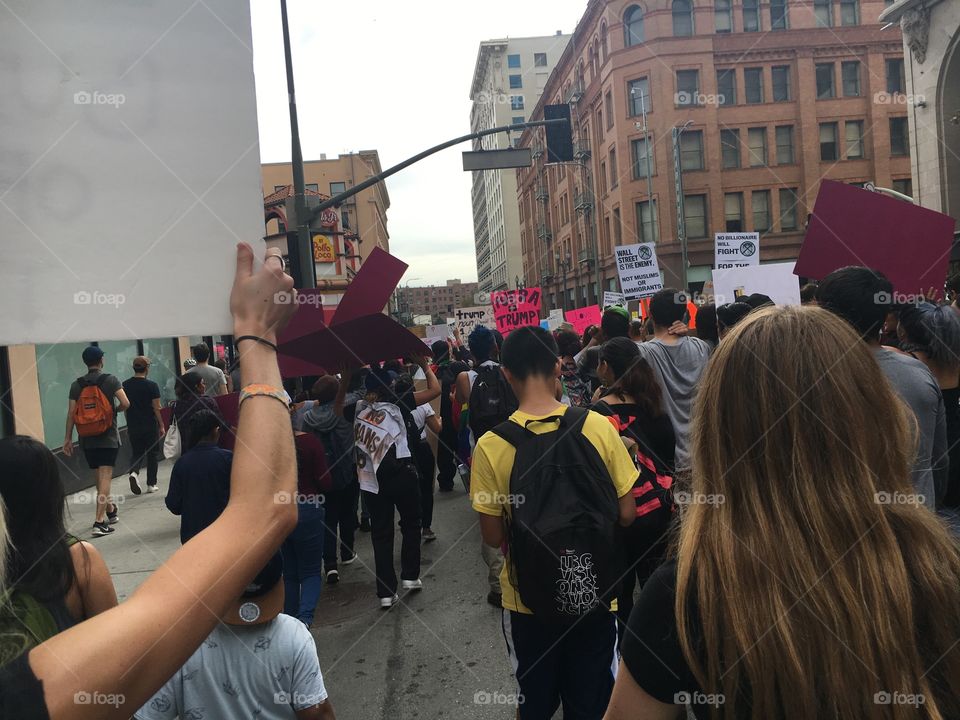 Protesters marching through LA. 