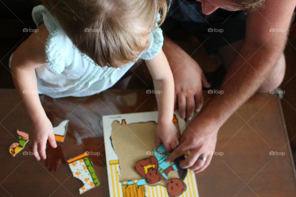 Family time and helping with a puzzle