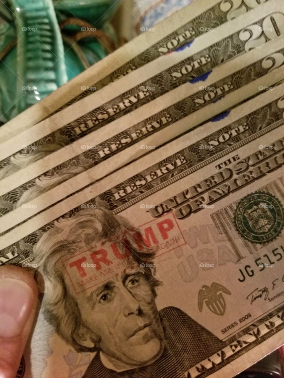 So I got this..20 dollar bill with President Trumps Make America Great stamp