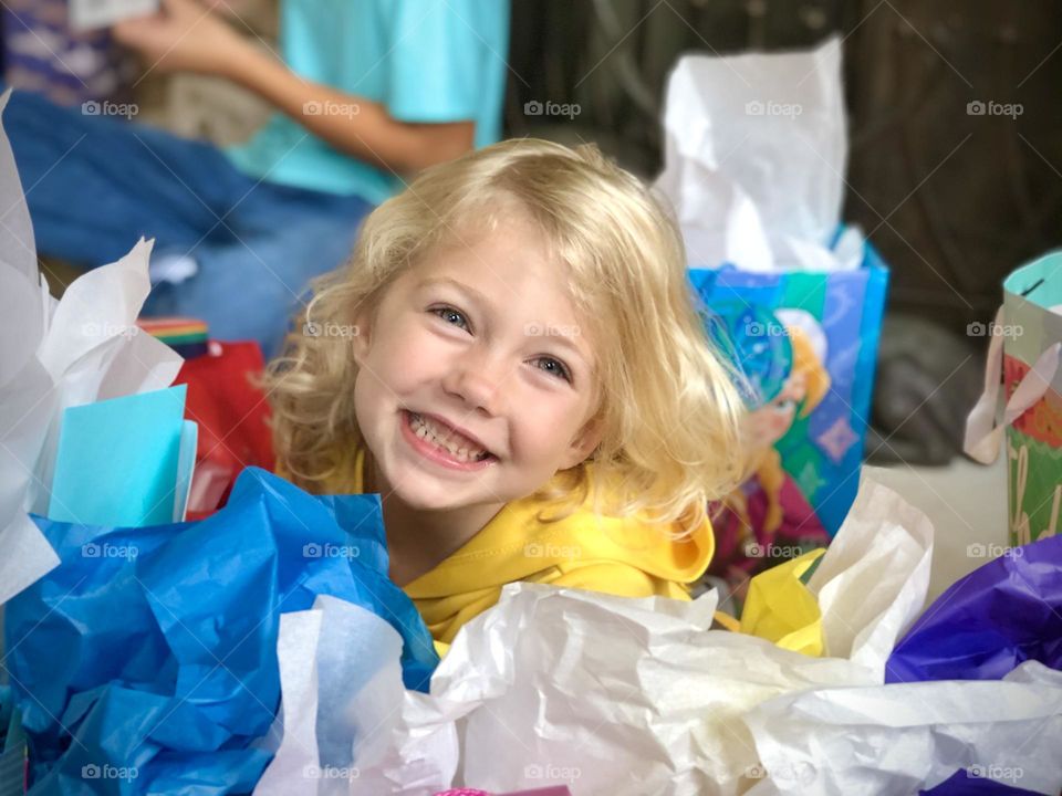 Excited to open her birthday presents 