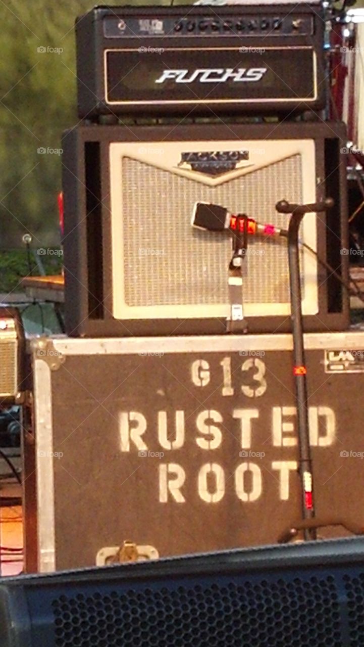 Band Amplification . Took a photo of some of the band Rusted Roots rig and set up for Live performance during a music festival