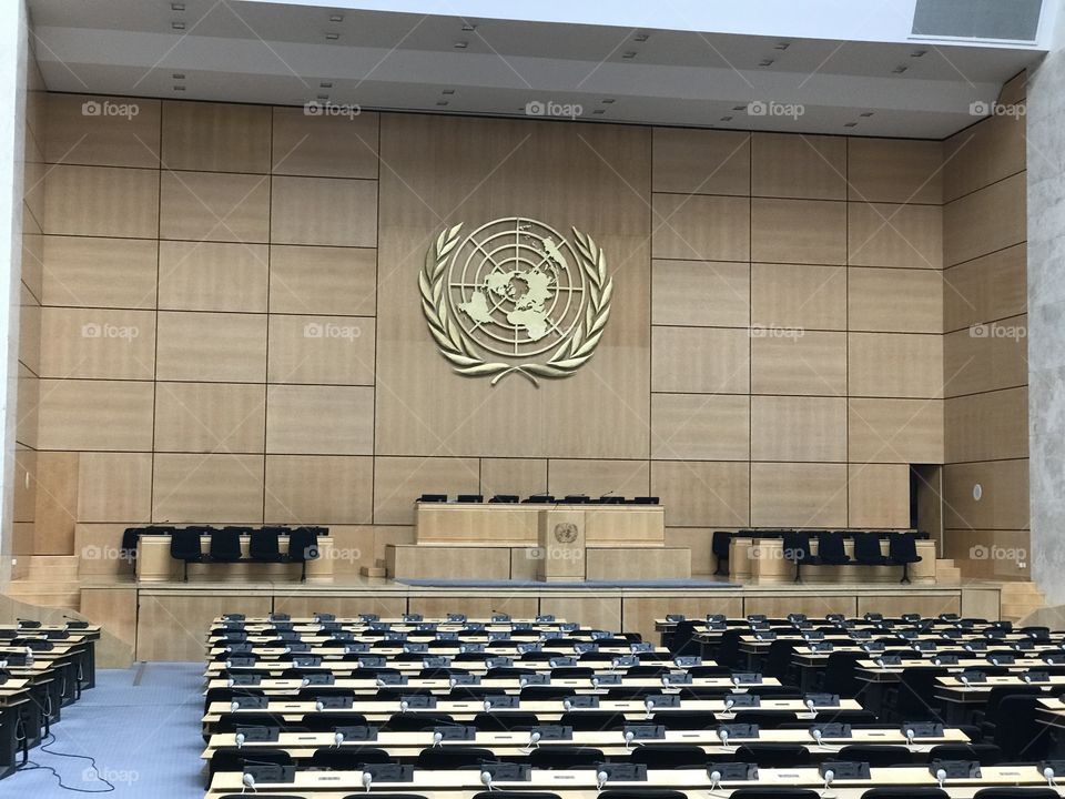 Meeting hall at United Nations in Geneva, Switzerland.