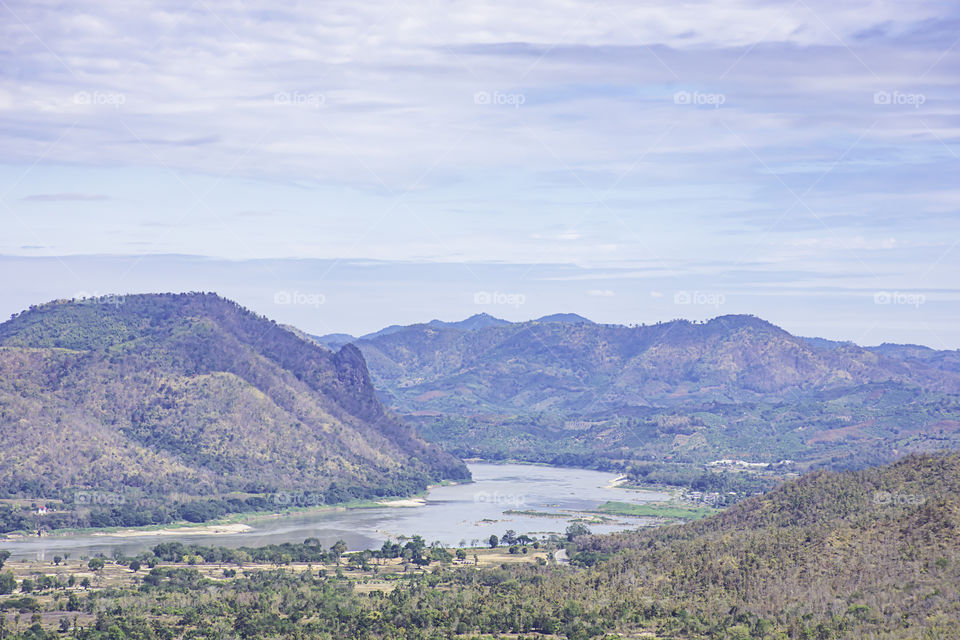 The beauty of the Mekong River and the mountains at  Phu Thok , Loei in Thailand.