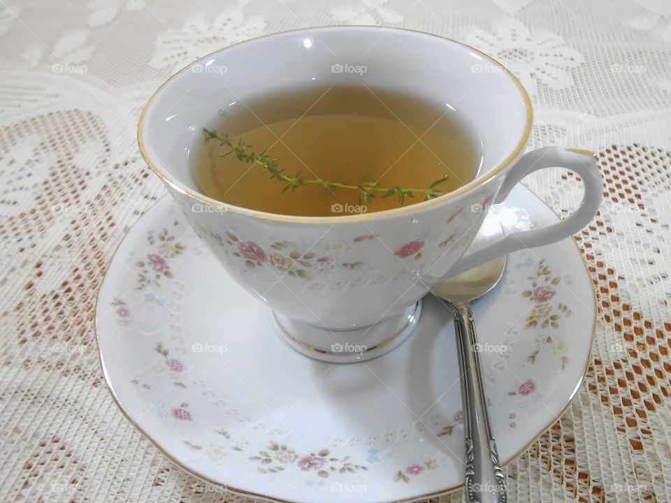 Hot cup of thyme tea