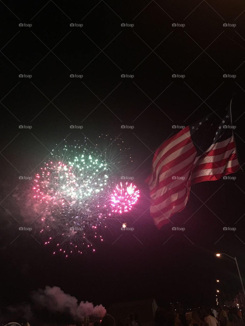 Fireworks and American flag 