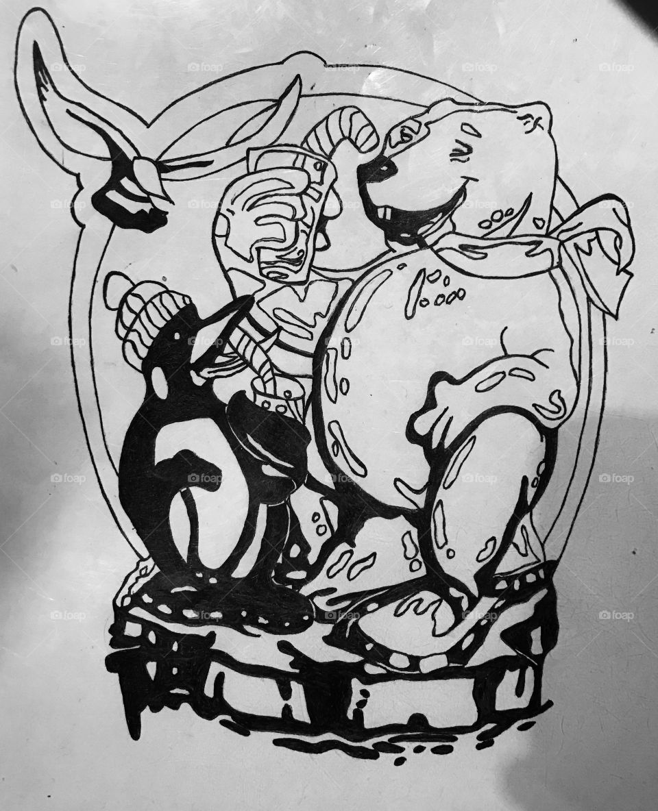 Penguin and polar bear sharing a drink 