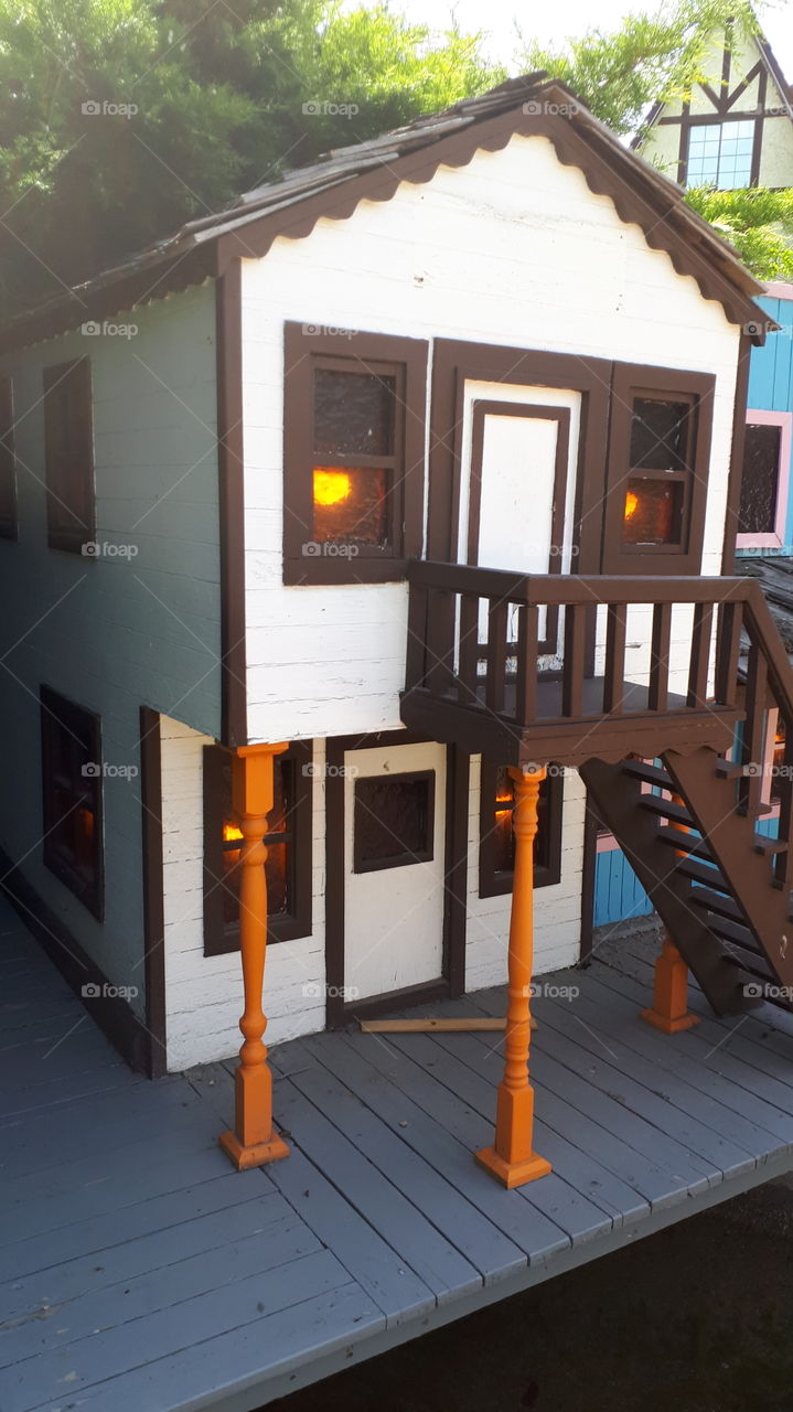 Miniature House with Deck on Mini Golf Course