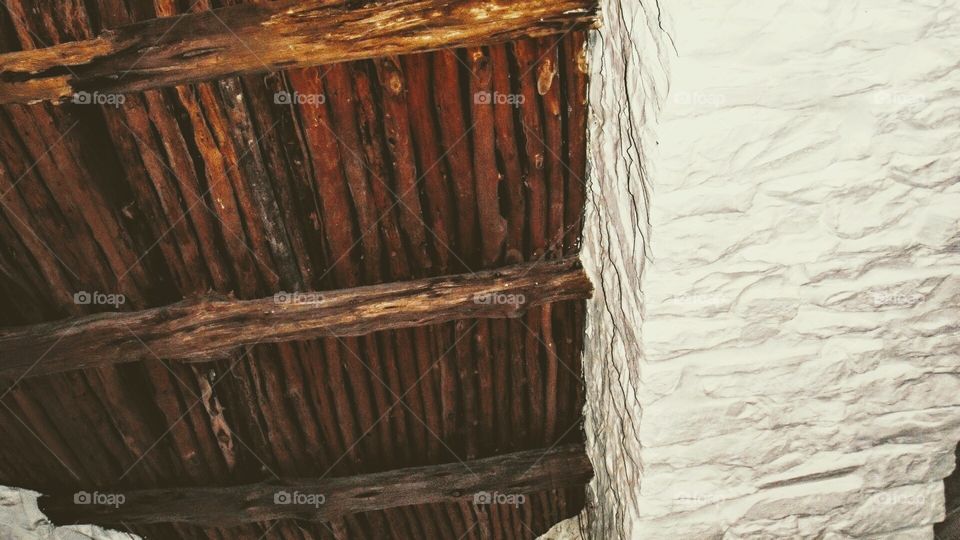 Old historic Spanish Mission ceiling and wall