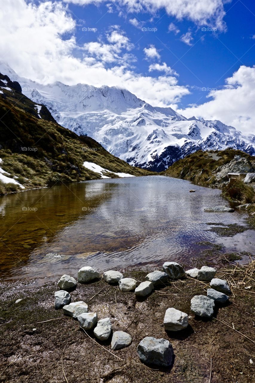 Heart shape made from stone in mount cook national park