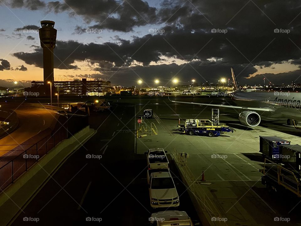 Beautiful sunset at Phoenix Sky Harbor International Airport (PHX) in Phoenix Arizona 