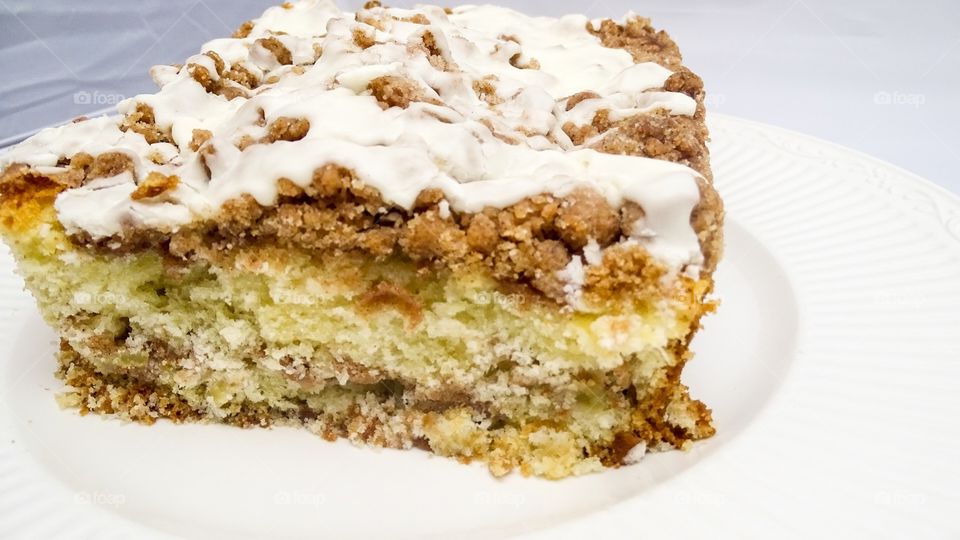 Apple spice crumb cake with vanilla icing. 