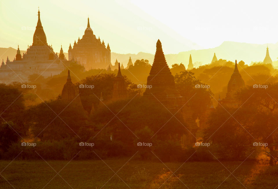 Temples of Bagan at sunset