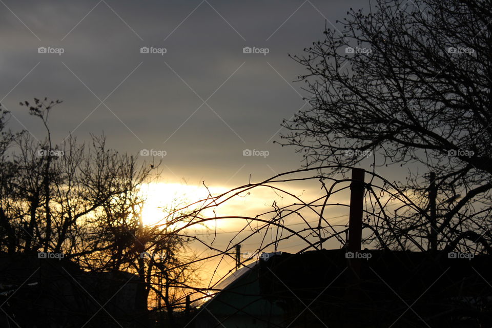 Sunset over the rural village