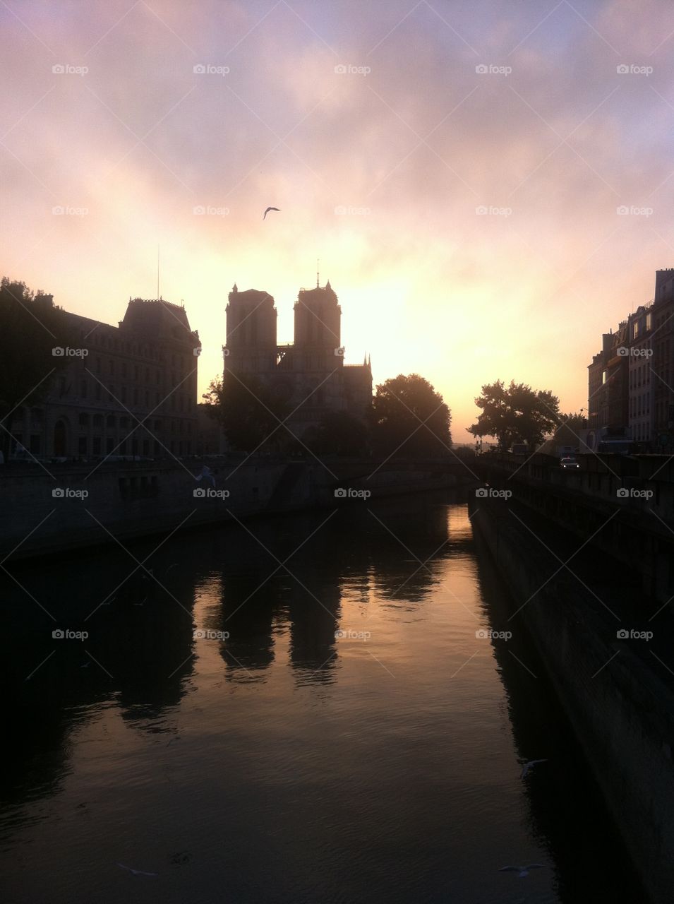 City, River, Reflection, No Person, Sunset