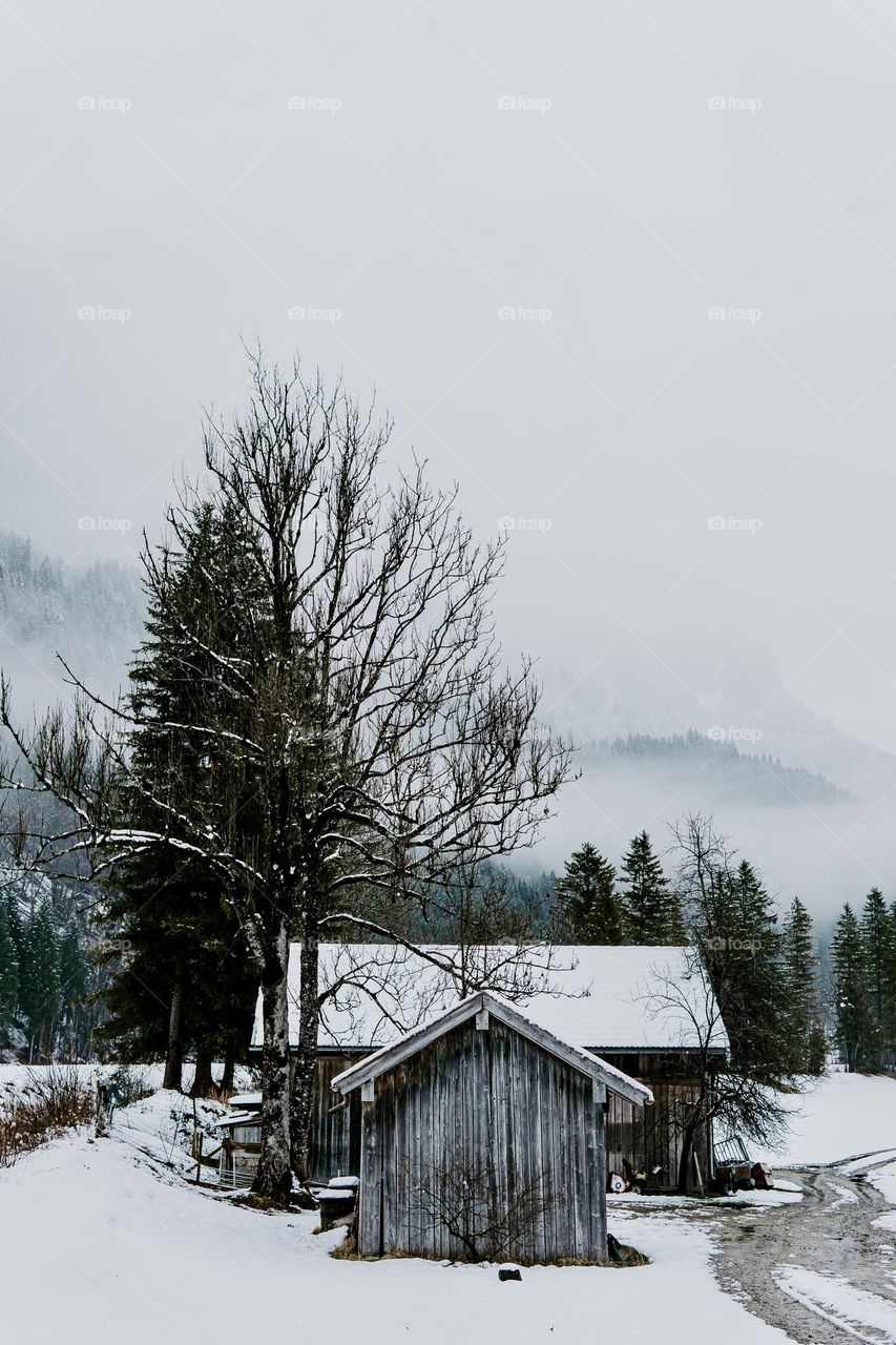 Moody winter afternoon in the Alps. 