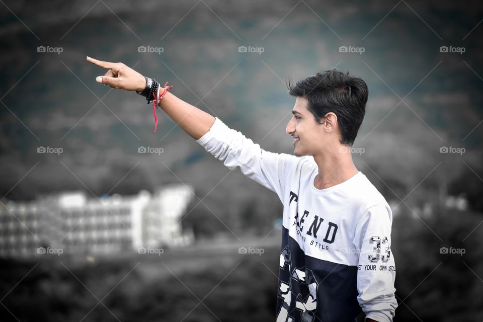 Young boy street photography in free time