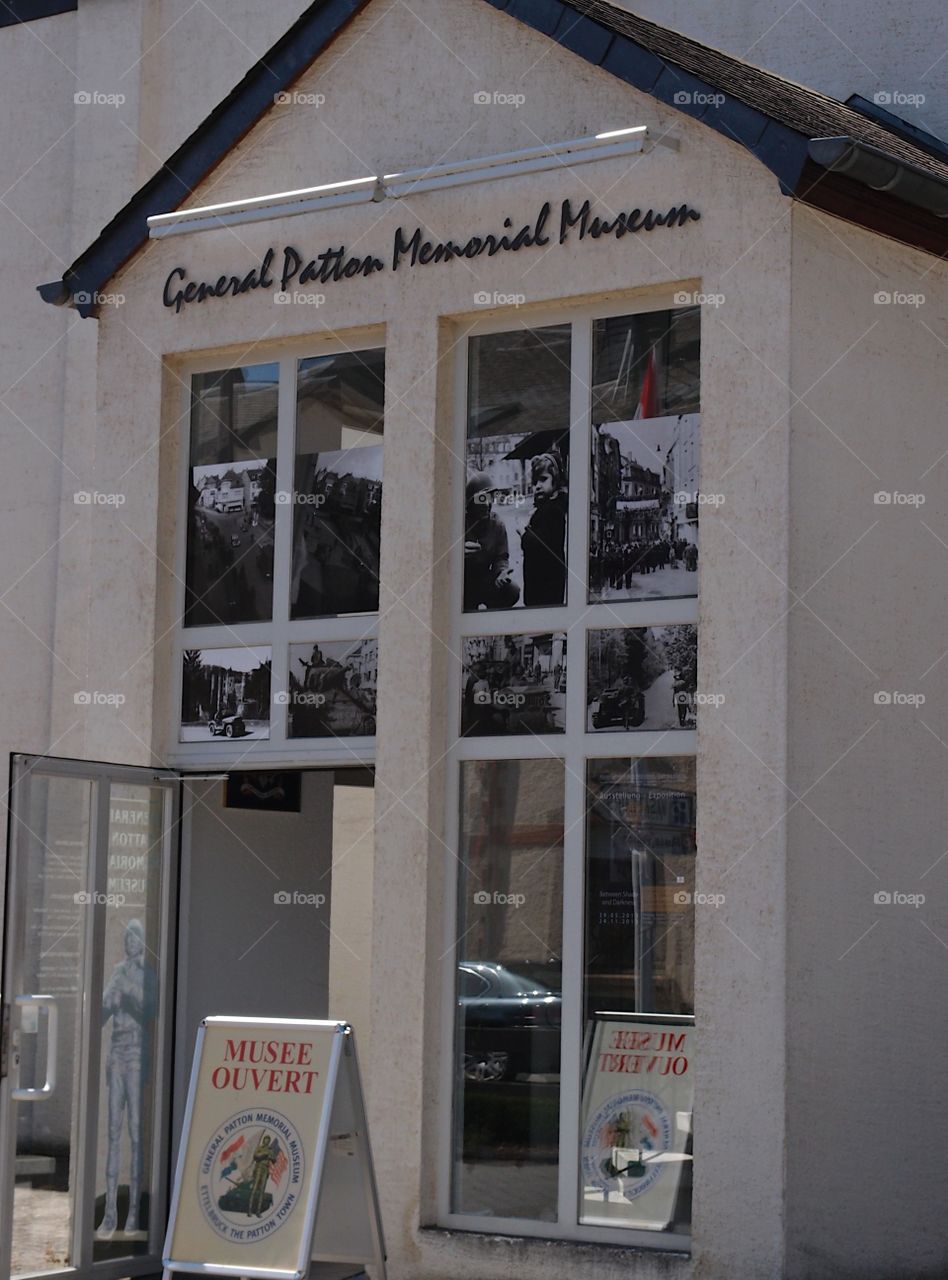 The front facade of the Patton Memorial Museum in Luxembourg. 