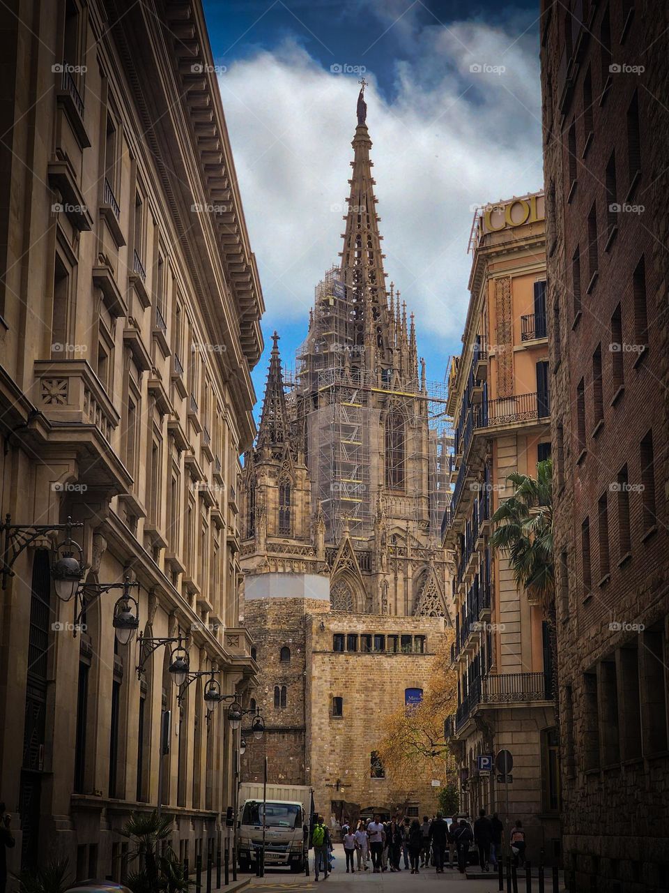 Side street view on the Cathedral of Barcelona, in the quarter of Born.