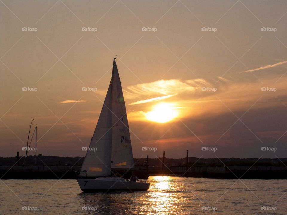 Boating at sunset