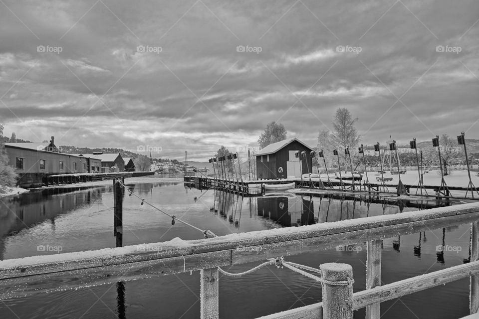 View of city near river side during winter