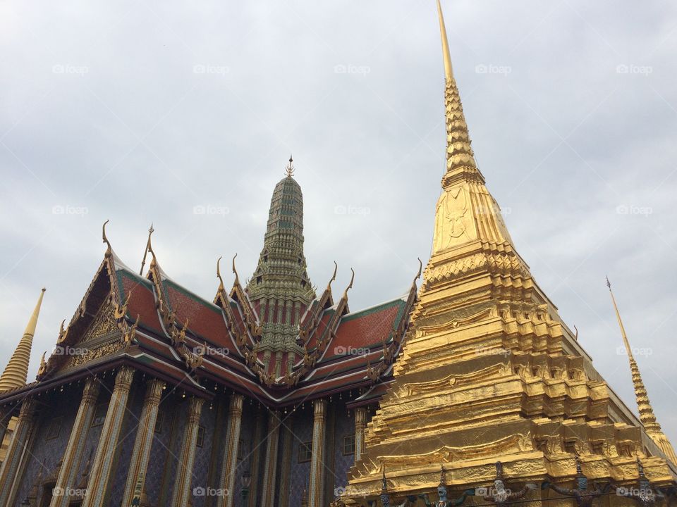 Bangkok, Thailand: Grand Palace with mosaic tiles, gold Buddha, gold roof