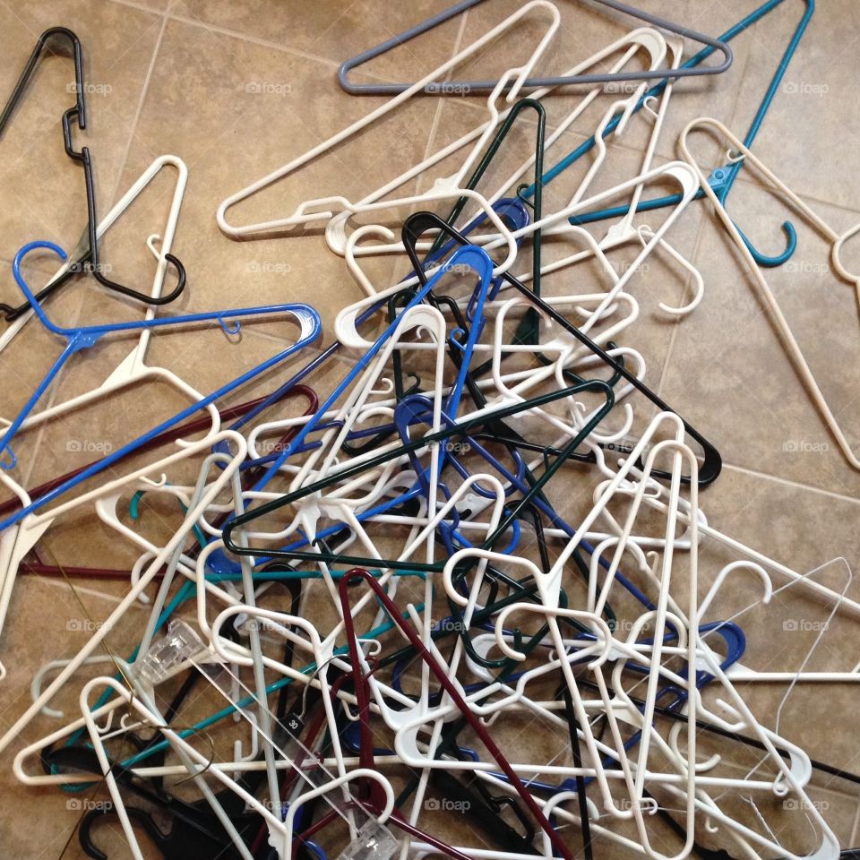 Pile of clothes hangers after purging the closet